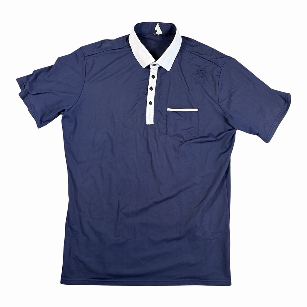State & Liberty Polo Mesh Shirt Mens 2XL Blue Performance Golf Athletic FLAW